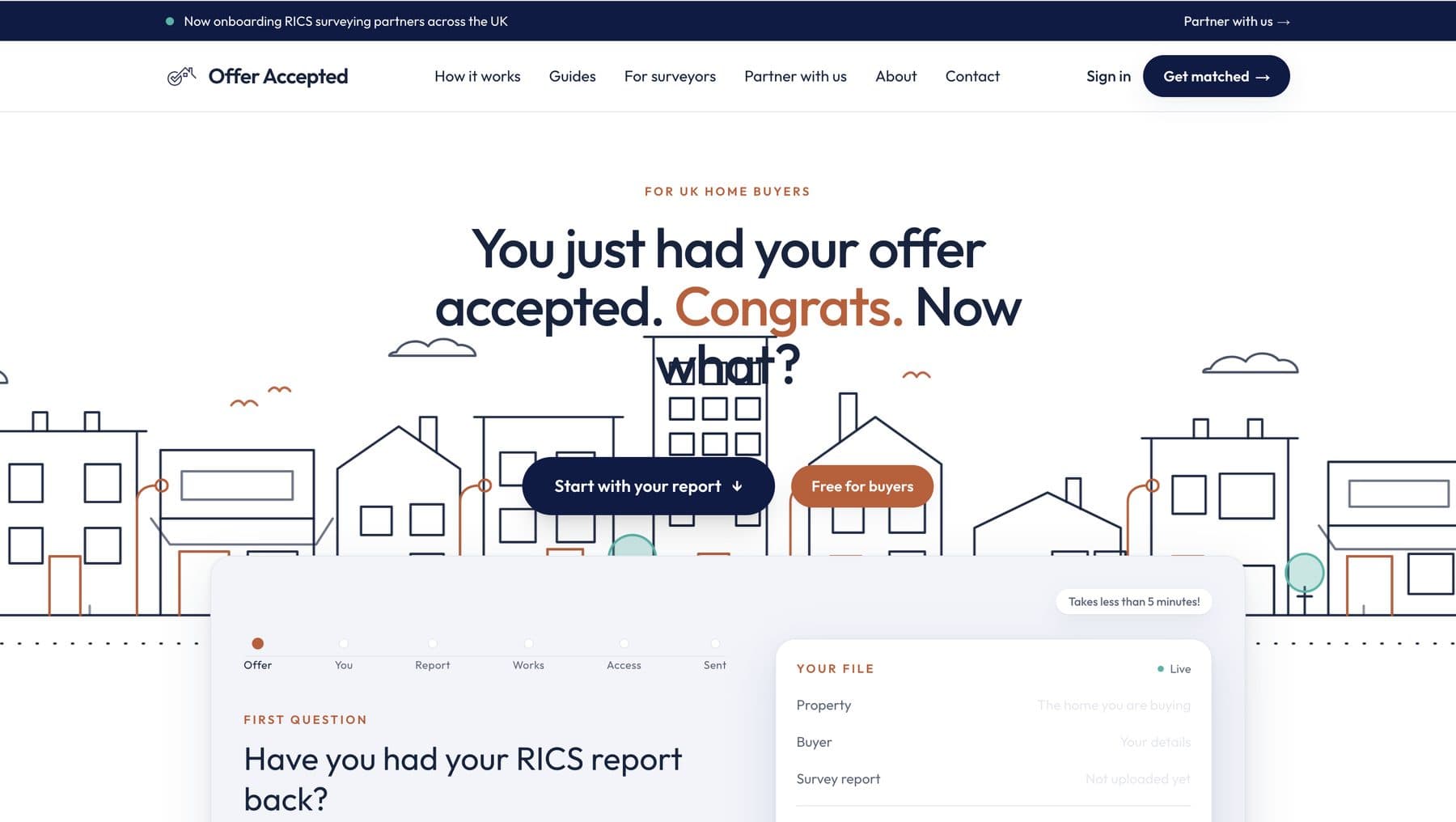 Offer Accepted homepage and buyer intake flow